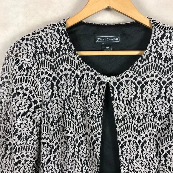 JESSICA HOWARD Tan/Black Lace Shrug Cardigan, 12P - Picture 8 of 13
